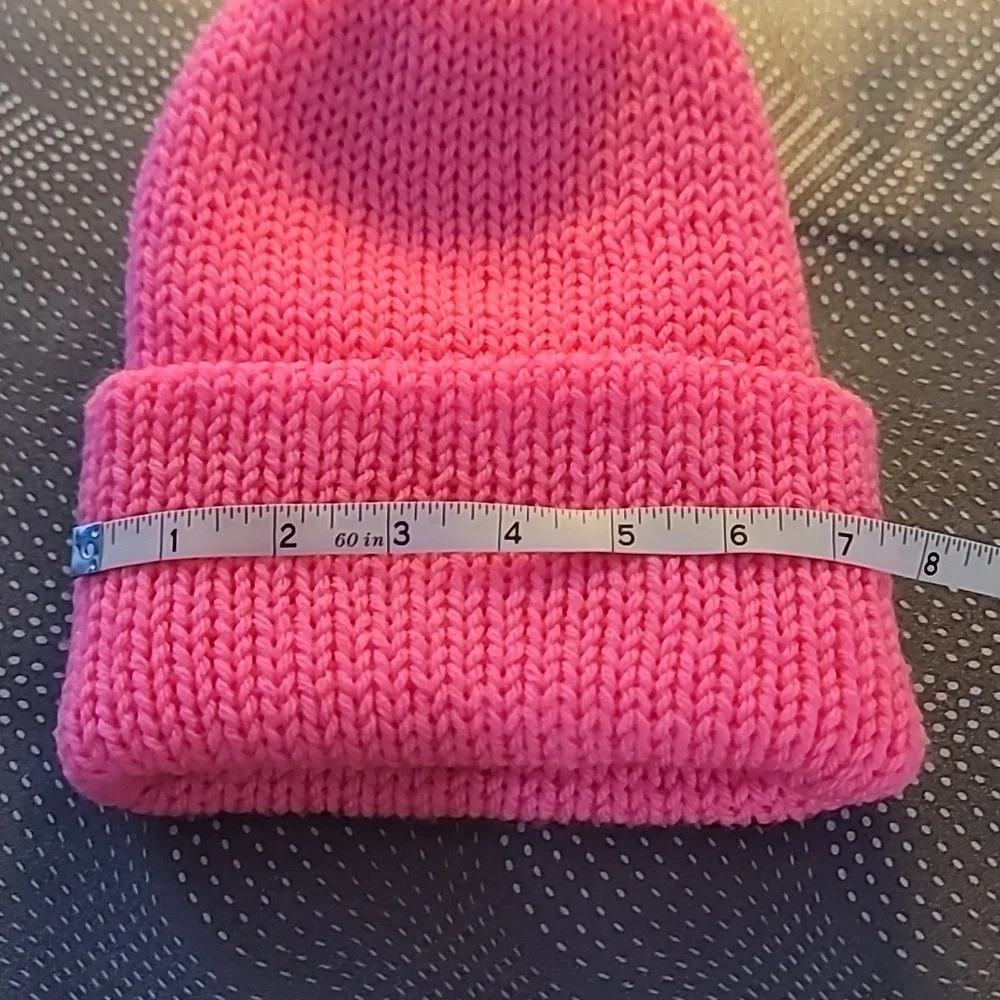 Handmade Pink Knit Beanie with Multicolor Pom-Pom